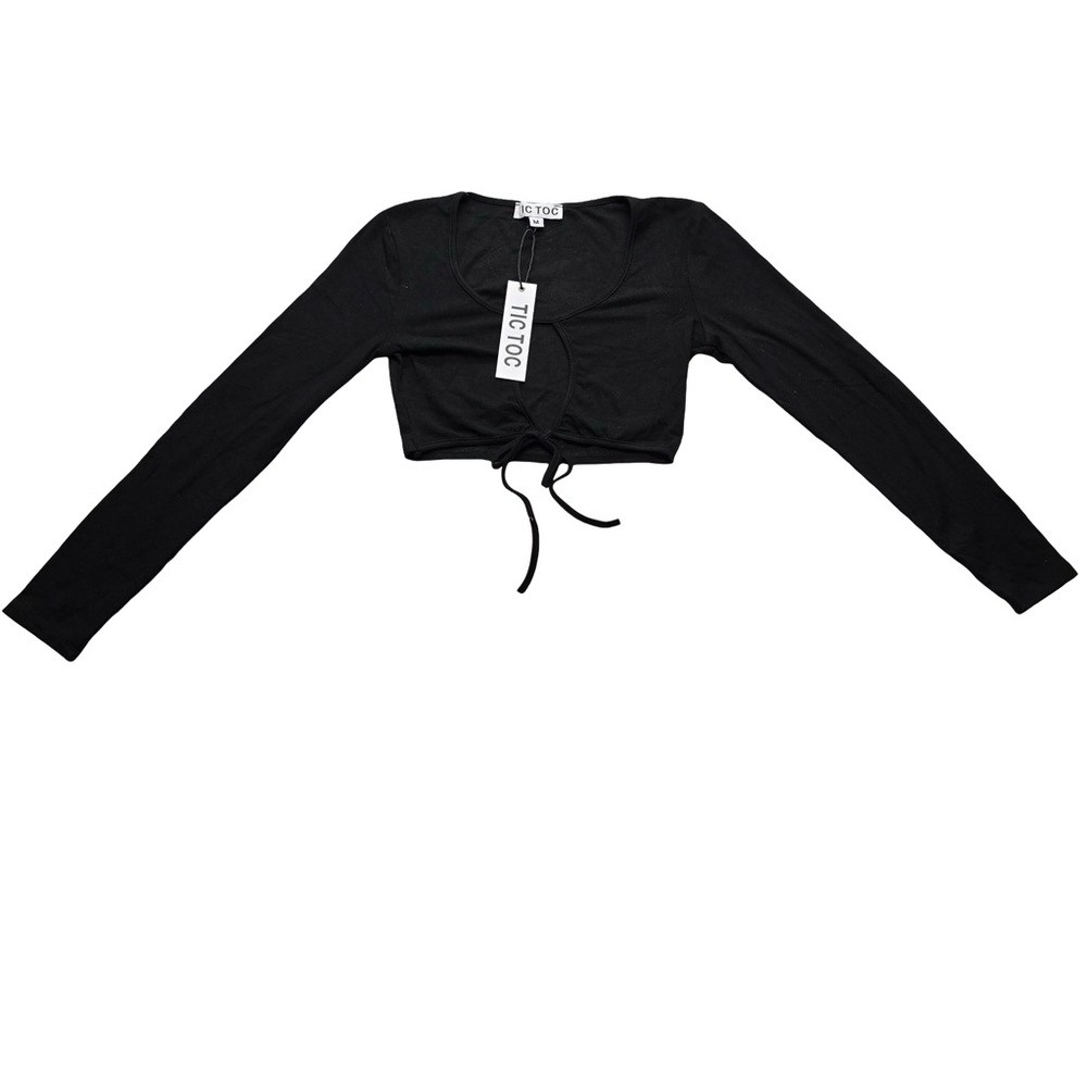 Tic Toc Cropped Long Sleeve Ruched‎ Top Black M Y2K Streetwear